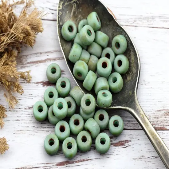 20g Matte Green Turquoise Travertine 2/0 Matubo Beads {2}