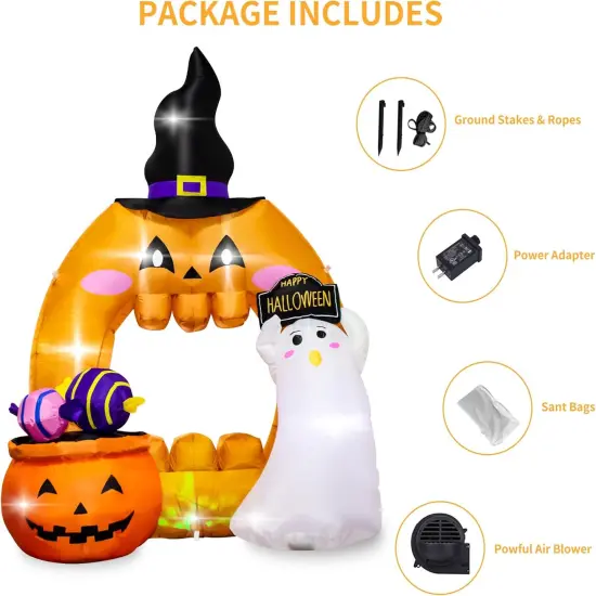 5 Feet Halloween Inflatable Pumpkin Outdoor Decoration with LED Lights, Blow up Halloween Ghost Hollowed Out Archway Pumpkin Inflatable Decor for Indoor Outdoor Yard Halloween Party Photo Spot {5}