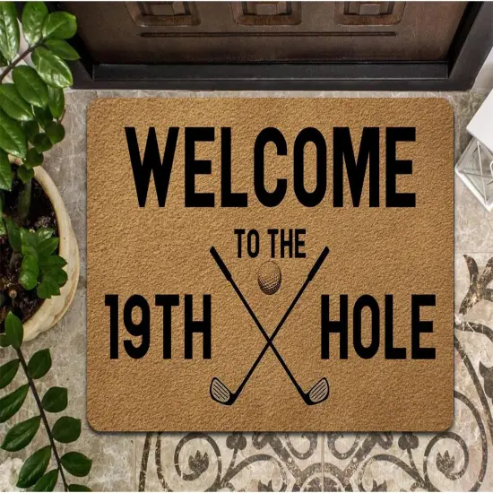 Funny Welcome Mat with Rubber Back 18"(W) x 30"(L)Welcome To The 19TH Hole Golf Theme Doormat for Entrance Way Decorative Mats for Front Porch Entry Door Mat {4}
