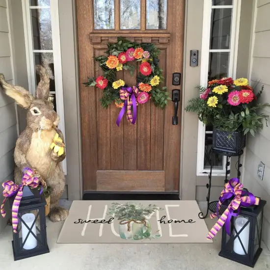 Spring Door Mat,Home Sweet Home Leaves Indoor Outdoor Non-Slip Doormat,Entryway Front Porch Summer Welcome Mat Grey for Entrance Decor,30'' x 17'' {5}