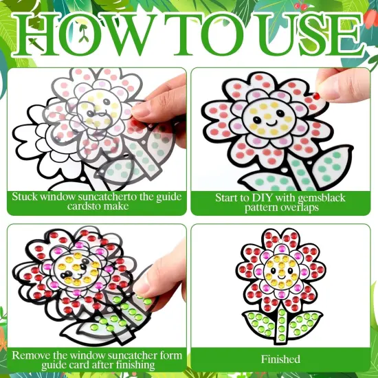 Spring Arts Activity Crafts DIY Spring Suncatcher Ornament Kits Butterfly Flower Gem Diamond Art Craft with Gemstone Stickers and Ribbons for Home Party Decor School Classroom Activities {4}