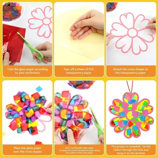 Flower Spring Suncatchers Crafts Kit DIY Floral Window Stained Glass Effect Paper Spring Home School Classroom Decoration Art Craft Creative Activity Project {2}
