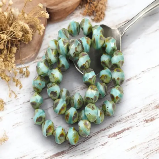 *15* 9mm Larimar Mix Picasso Central Cut Round Beads {4}