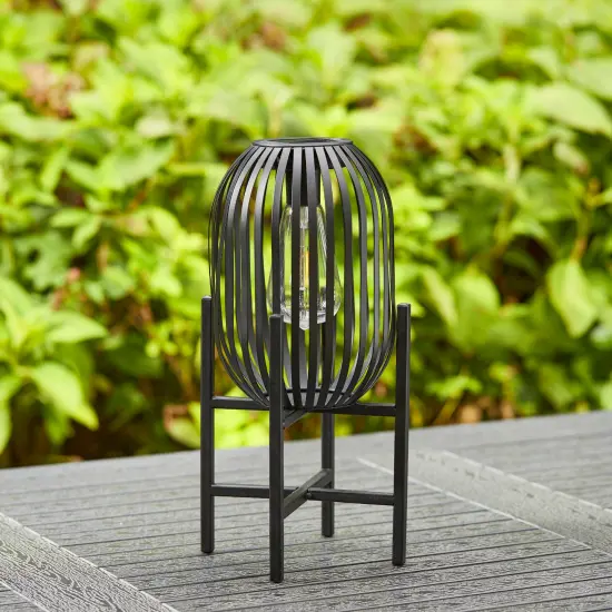 Set of 2/4 Black Metal Stripes Solar Powered Edison Bulb Outdoor Lantern with Stand {3}