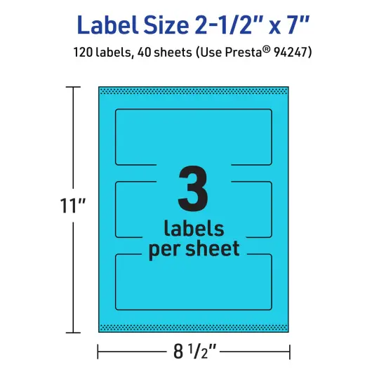 Avery Bright Blue Paper Labels, 2.5" x 7" Rectangle {5}