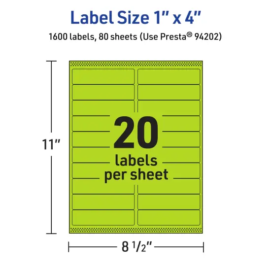 Avery Bright Green Paper Labels, 1" x 4" Rectangle {5}