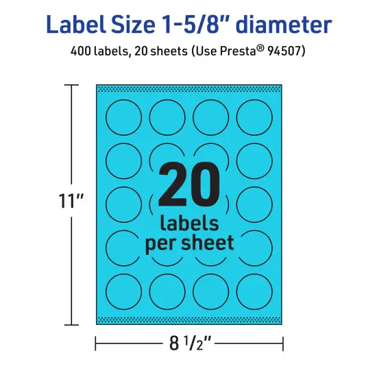 Avery Bright Blue Paper Labels, 1-5/8" Diameter Round {5}