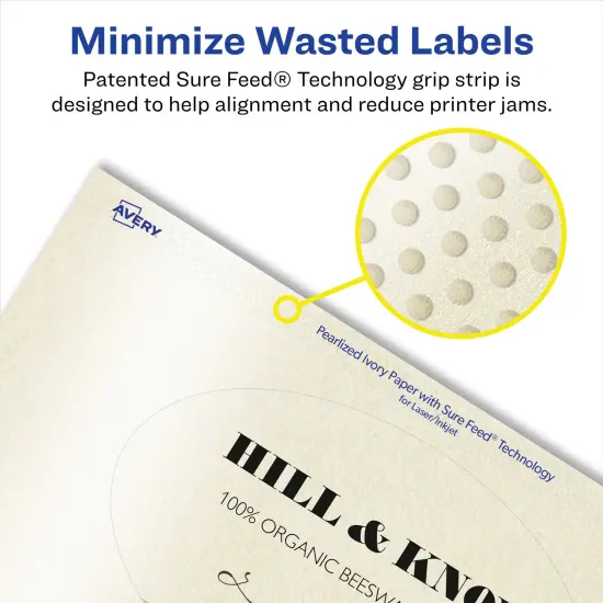 Avery Pearlized Ivory Oval Labels with Sure Feed Technology, Print-to-the-Edge, 4" x 6" {4}