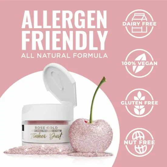 Bakell - Rose Gold Tinker Dust Edible Glitter (5g, 1x Jar) for Food, Desserts, and Beverages! {2}