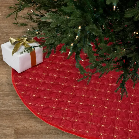 Northlight Round Quilted Christmas Tree Skirt - 72&ldquo; - Red {1}