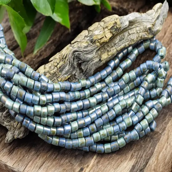 6/0 Aged Turquoise Alabaster Picasso Bugle Beads (20" Strand) {1}