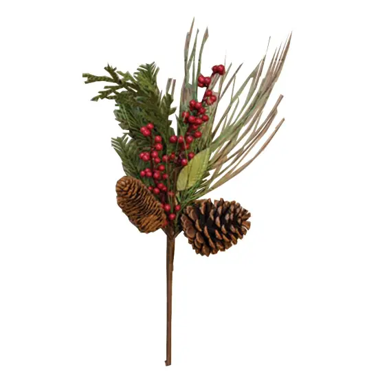 18" Red Berry Pine-cone Pick Ideal for Enhancing Festive Displays {1}