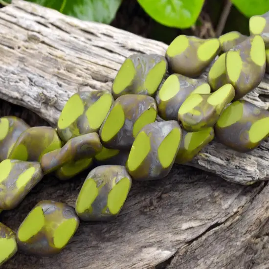 *11* 12x18mm Opaque Chartreuse Picasso 2 Cut Diamond Beads {1}
