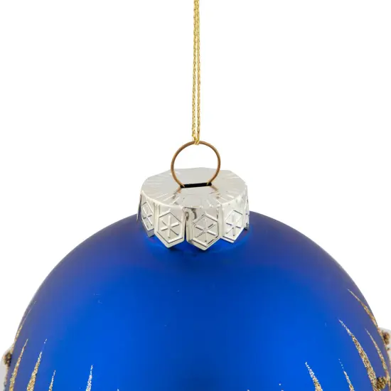 Northlight 4" Blue and Gold Glitter Glass Ball Christmas Ornament {6}