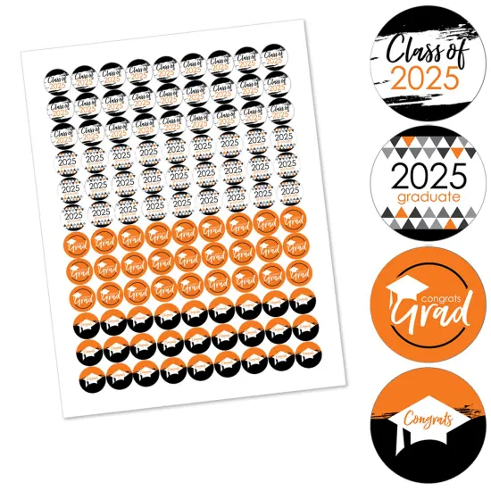 Big Dot of Happiness 2025 Orange Graduation Party Round Candy Sticker Favors - Labels Fits Chocolate Candy (1 Sheet of 108) {3}