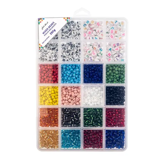 John Bead 3mm Assorted Glass & Plastic & Alphabet Jewelry Making Beads Box, 280g Assorted Colors {4}