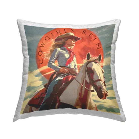 Cowgirls Rein Portrait Outdoor Printed Pillow Design by Steve Hunziker, 18 x 7 x 18 {1}