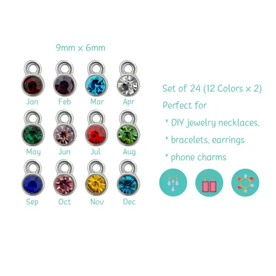 Wrapables Birthstone Charms for Jewelry Making, Crystal Pendants for DIY Bracelet, Earrings, Necklace (Set of 24) {2}