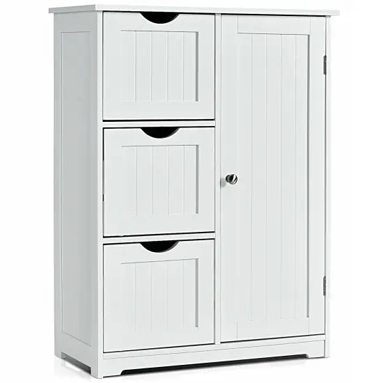 MDF Bathroom Floor Cabinet with Drawers and Adjustable Shelf White {8}