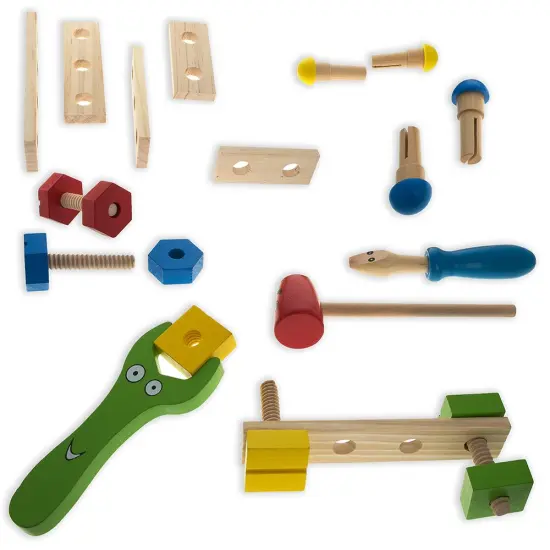 21 Pieces Construction Building Tools in Wooden Toolbox {5}