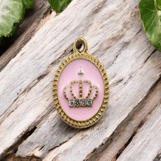 16x19mm Gold Plated Enamel Rhinestone Crown Charms -- Choose Your Color Green (1032) {6}