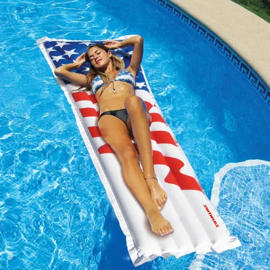 Swim Central 72-Inch Inflatable White and Red American Flag Swimming Pool Air Mattress {5}