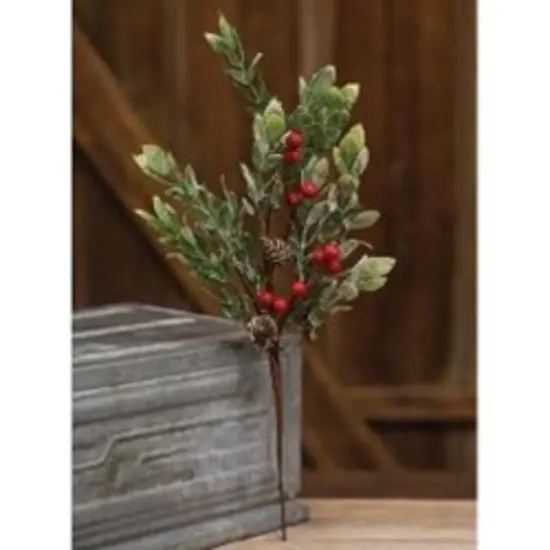 16&rdquo; High Snowy Boxwood and Berry Pick with Flexible Brown Base {2}