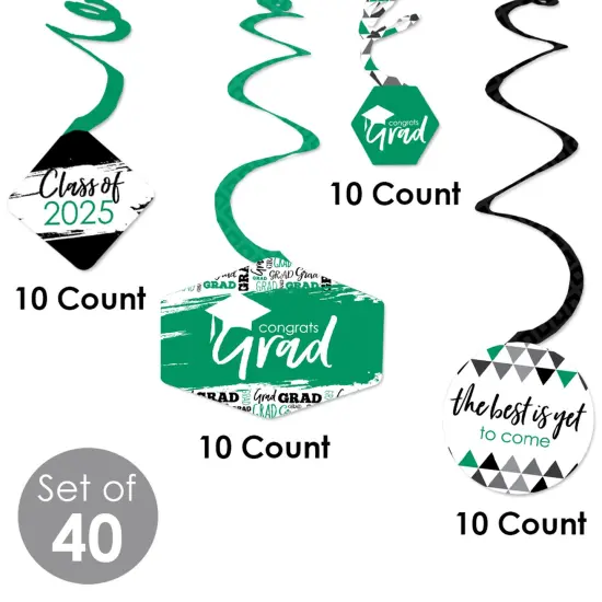 Big Dot of Happiness Green Graduation Class of 2025 Decorations Hanging Swirls - Set of 40 {6}