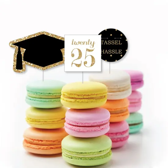 Big Dot of Happiness Gold 2025 Graduation Party - Dessert Cupcake Toppers - Clear Treat Picks - Set of 24 {6}