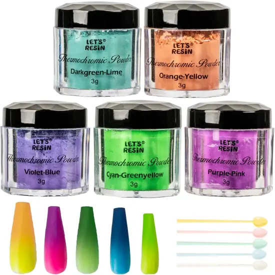 LET'S RESIN Thermochromic Pigment Powder Temperature Activated That Changes at 88&deg;F-5 Colors Changing Powder for Nail Polish, Paint, Slime, Epoxy, Resin, Ink, Fabric Art, Casting-3 Gram Each {1}