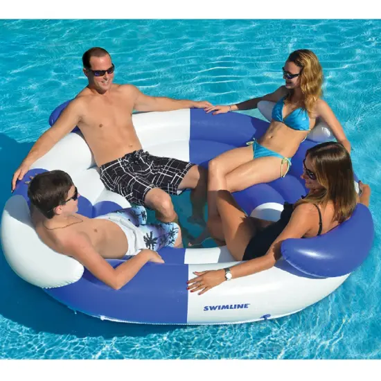 Swim Central 84" Inflatable Blue And White Sofa Island Swimming Pool Lounger {4}