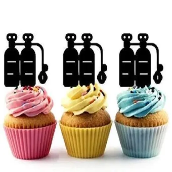 Diving Oxygen Tank Silhouette Acrylic Cupcake Topper 12 pcs {1}