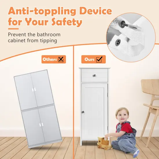 Wooden Storage Free-Standing Floor Cabinet with Drawer and Shelf White {6}