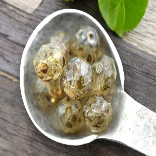 *17* 12mm Crystal Travertine Fire Polished Round Beads {2}