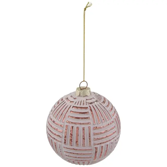 Northlight Textured Stripes Glass Christmas Ball Ornament - 4" (100mm) - White and Rose Gold {5}