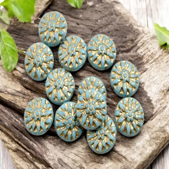 *12* 15mm Gold Washed Sky Blue Turquoise Dahlia Flower Coin Beads {1}