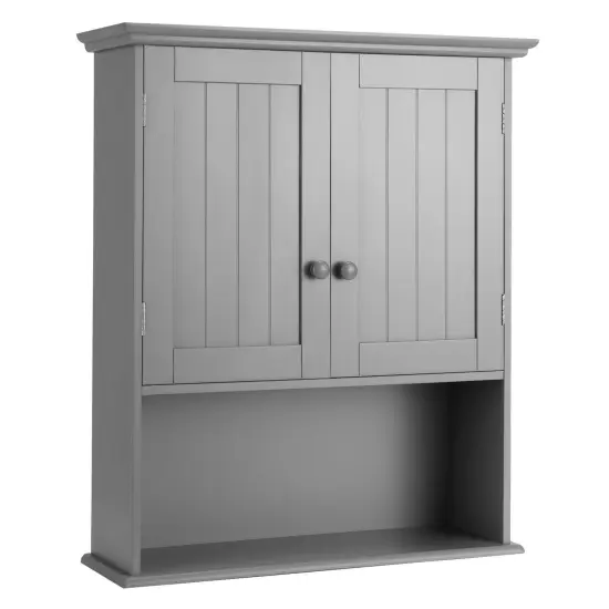 2-Door Wall Mount Bathroom Storage Cabinet with Open Shelf Grey {10}