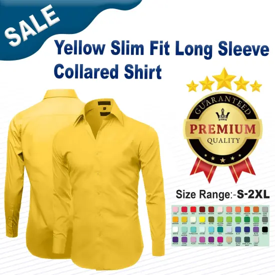 Yellow Slim Fit Long Sleeve Collared Shirt {2}
