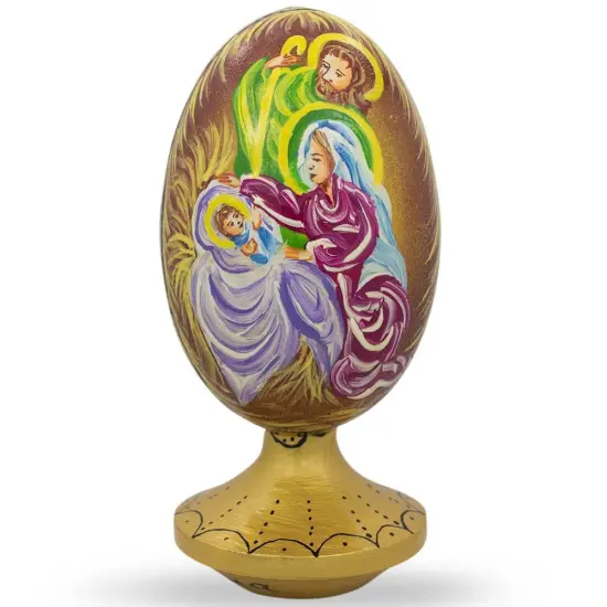 Holy Family Overlooking Newborn Jesus Wooden Figurine 4.75 Inches {1}