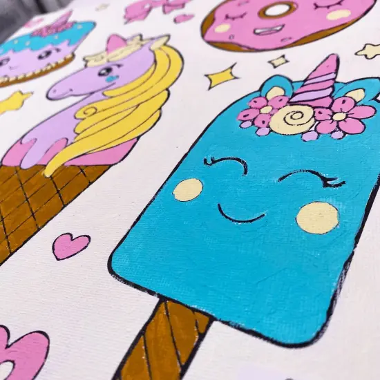 Angels Craft Paint by Number Canvas Set - Kawaii Treats | Includes: 1 Pre-printed Canvas, 6 Acrylic Paint pots, 1 Artist Brush {4}