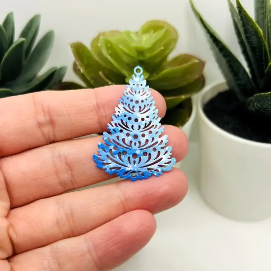 1, 4 or 20 Pieces: Blue Filigree Christmas Tree - Double Sided {3}