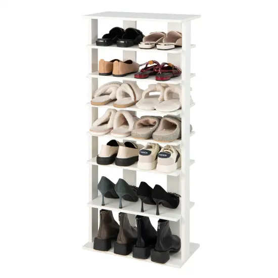7-Tier Dual 14 Pair Shoe Rack Free Standing Concise Shelves Storage White {7}