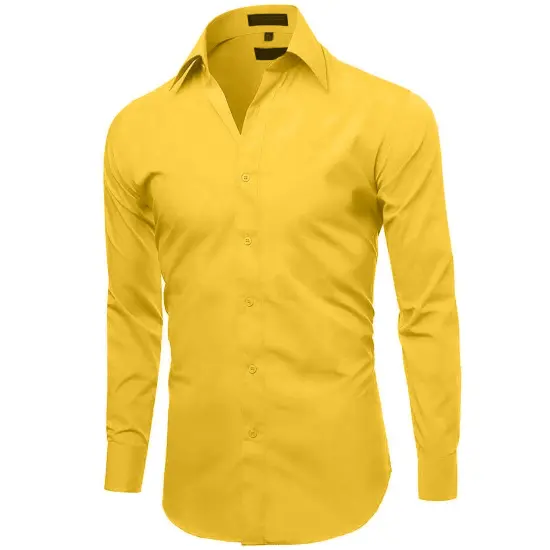 Yellow Slim Fit Long Sleeve Collared Shirt {5}