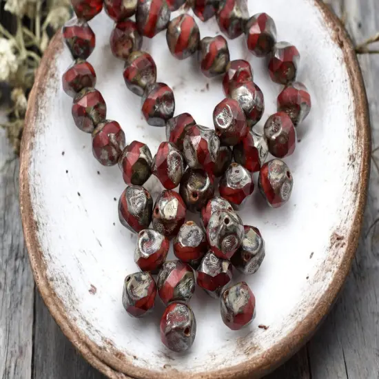 *15* 8mm Red Opal Picasso Central Cut Round Beads {3}