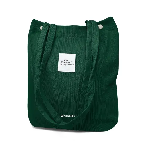 Wrapables Carry Joy Corduroy Tote Bag, Casual Shoulder Handbag, Forest Green {1}