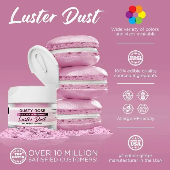 Bakell - Dusty Rose Luster Dust (4g, 1x Jar) Edible Vegan Dust & Paint for Baking, Desserts and Beverages {2}