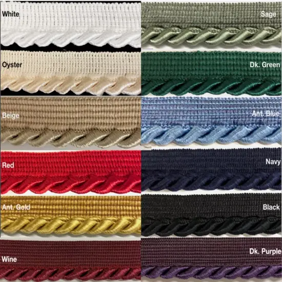 Large Twist Cord with Lip Piping Trimming - 6 Yards - Many Colors Available! Grey {3}