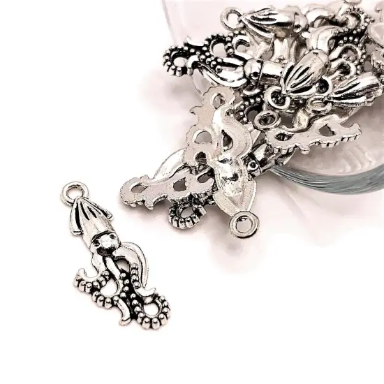 Small Silver Squid Charms, 25x10mm {1}