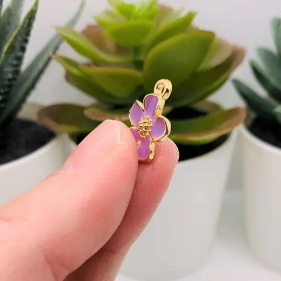 Purple and Gold Flower Charms, 16x13mm {4}