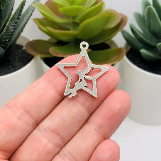 Silver Fairy on Star Charms, 29x25mm {3}